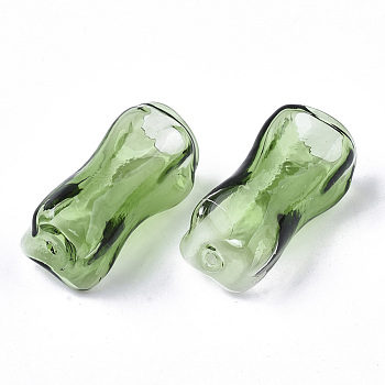 Semi-manual Blown Glass Bottles, for DIY Glass Vial Pendants Charms, Cuboid, Lime Green, 29.5~31x13~14x13~14mm, Half Hole: 1.5mm