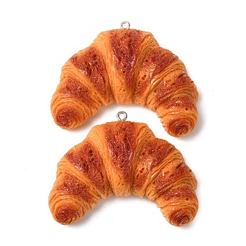 Opaque Resin Big Pendants, Imitation Food, Croissant Charm, with Platinum Iron Loop, Dark Orange, 45x56x18mm, Hole: 2mm