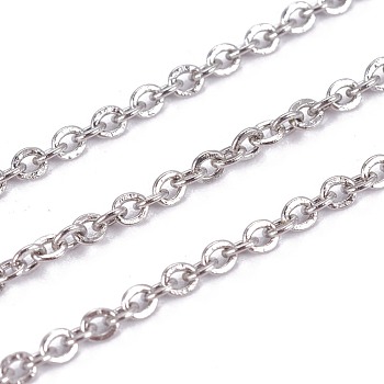 304 Stainless Steel Cable Chain, Soldered, with Spool, Flat Oval, Stainless Steel Color, 1.9x1.6x0.3mm, about 65.61 Feet(20m)/roll