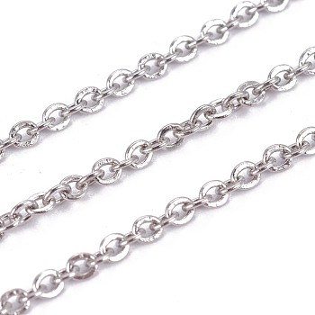 Tarnish Resistant 304 Stainless Steel Cable Chain, Soldered, with Spool, Flat Oval, Stainless Steel Color, 1.9x1.6x0.3mm, about 65.61 Feet(20m)/roll