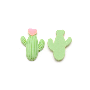 Opaque Resin Cabochons, Frosted, Cactus with Heart, Green Yellow, 25x18x6.5mm