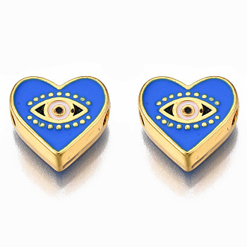 Rack Plating Alloy Enamel Pendants, Light Gold, Cadmium Free & Nickel Free & Lead Free, Heart with Eye, Royal Blue, 11x12x4.5mm, Hole: 2mm