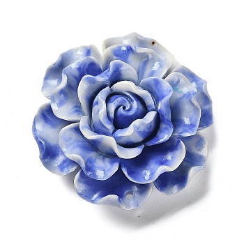 Synthetic Shell Dyed Carved Flower Connector Charms, Royal Blue, 49x48x22mm, Hole: 2mm