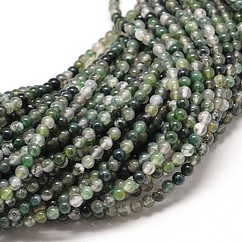Natural Moss Agate Round Bead Strands, 4mm, Hole: 1mm, about 89pcs/strand, 15 inch