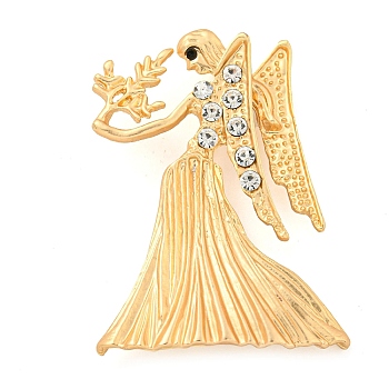 Golden Zinc Alloy with Rhinestone Brooches, Twelve Constellations, Virgo, 52x35x10mm