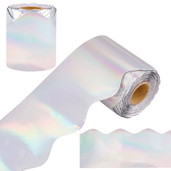 Wavy Edge Waterproof PET Rainbow Holographic Tape, Bulletin Board Borders, Colorful, 75x0.1mm, about 20m/roll