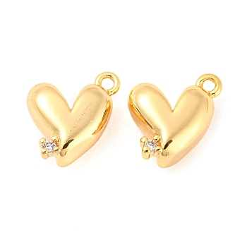 Rack Plating Brass Cubic Zirconia Pendants, Heart, Real 18K Gold Plated, 10x9x4.5mm, Hole: 1mm
