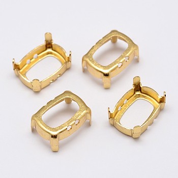 Rectangle Brass Sew on Prong Settings, Claw Settings for Pointed Back Rhinestone, Open Back Settings, Golden, 8x6x0.4mm, Fit for 6x8mm cabochons