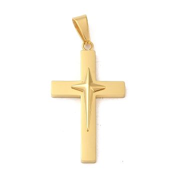 Vacuum Plating 304 Stainless Steel Pendants, Cross with Star Charm, Religion, Golden, 43x25x4.8mm, Hole: 8.5x5.5mm