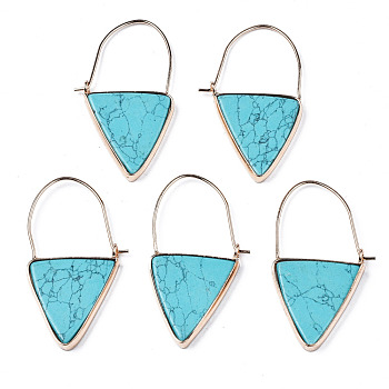Synthetic Turquoise Triangle Dangle Hoop Earrings, Brass Drop Earrings for Women, Light Gold, 43~45x23~26x3.5mm, Pin: 0.8mm