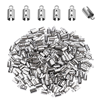 300Pcs 304 Stainless Steel Cord Ends, End Caps, Stainless Steel Color, 5x11.5mm, Hole: 1.4mm, Inner Diameter: 4mm