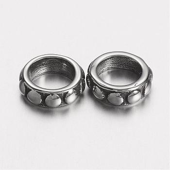 304 Stainless Steel Spacer Beads, Flat Round, Antique Silver, 10x3mm, Hole: 6.5mm