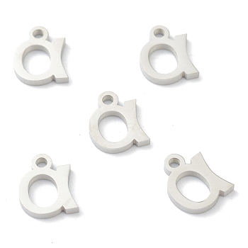 304 Stainless Steel Charms, Greek Alphabet, Stainless Steel Color, Letter.A, 10x8x1.5mm, Hole: 1.5mm