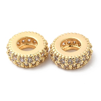 Brass Micro Pave Cubic Zirconia European Beads, Large Hole Beads, Ring, Real 18K Gold Plated, 10x3.5mm, Hole: 4.7mm