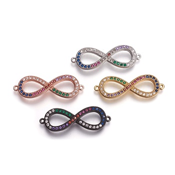 Brass Micro Pave Cubic Zirconia Links, Infinity, Colorful, Mixed Color, 29x10x2.5mm, Hole: 1.5mm