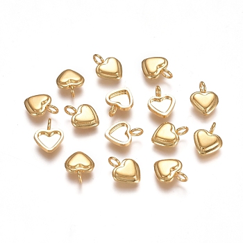 304 Stainless Steel Pendant Cabochon Settings, Heart, Golden, Tray: 4x5.5mm, 10x7x2.2mm, Hole: 2mm