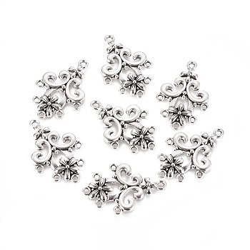 Tibetan Style Alloy Chandelier Component, Lead Free and Cadmium Free, Flower, Antique Silver, 35x24x2mm, Hole: 1.5mm