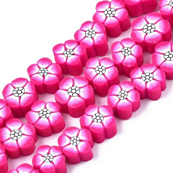 Handmade Polymer Clay Beads Strands, Flower, Camellia, 8~10.5x8~10x4~5mm, Hole: 1.2mm, about 36~39pcs/strand, 12.40 inch~ 14.17inch(31.5cm~36mm)