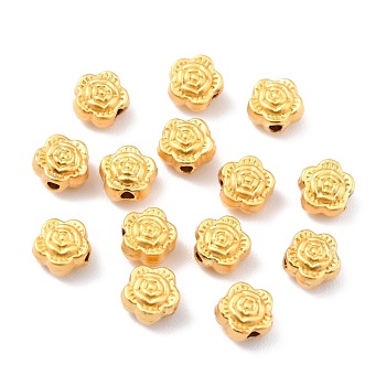 Rack Plating Alloy Beads, Cadmium Free & Lead Free, Long-Lasting Plated, Flower, Matte Gold Color, 6.5x7mm, Hole: 1.4mm