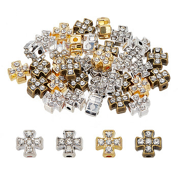 40Pcs 4 Colors Alloy Crystal Rhinestone Beads, Cross, Mixed Color, 8x8x5mm, Hole: 1.5mm, 10pcs/color