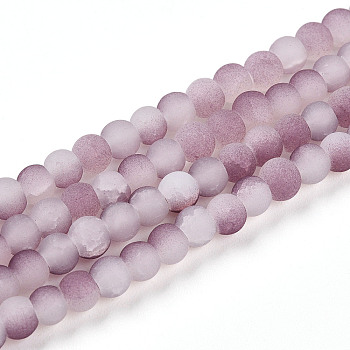 Crackle Glass Beads, Round, Two Tone, Frosted, Old Rose, 4~4.5x3~4mm, Hole: 0.9mm