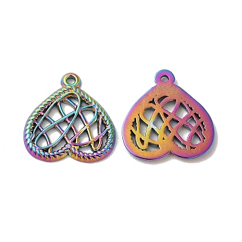 Ion Plating(IP) 304 Stainless Steel Pendants, Hollow Heart Charm, Rainbow Color, 18.5x18x1.5mm, Hole: 1.2mm