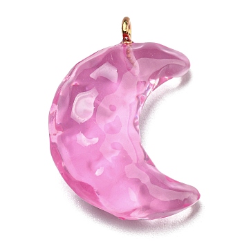 Transparent Resin Moon Pendants, Crescent Moon Charms with Light Gold Plated Iron Loops, Violet, 28x20x9.5mm, Hole: 1.8mm