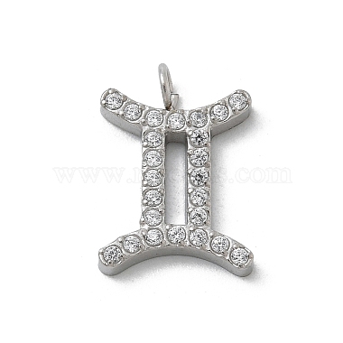 Stainless Steel Color Clear Gemini Brass+Cubic Zirconia Charms