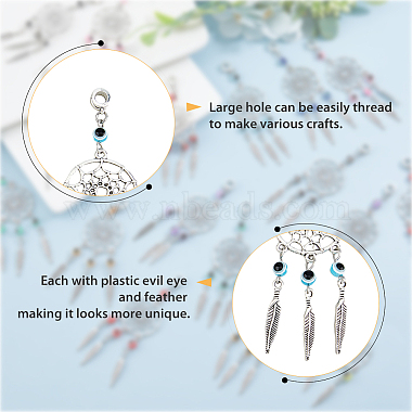 36Pcs 4 Colors Tibetan Style Alloy Woven Net/Web with Feather European Dangle Charms(HJEW-AB00503)-6