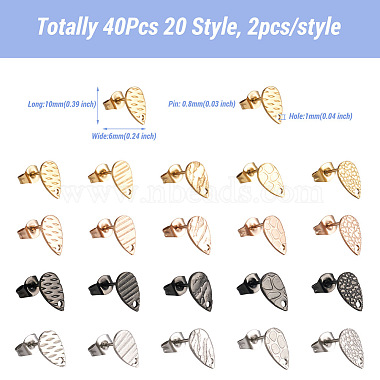 Pandahall bijoux 40pcs 20 style 304 résultats de boucles d'oreilles en acier inoxydable(STAS-PJ0001-23)-2