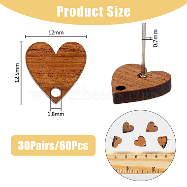 20Pcs Heart Shape Wood Stud Earring Finding(FIND-FH0008-48)-2
