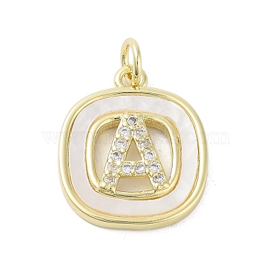 Real 18K Gold Plated Clear Letter A Brass+Cubic Zirconia+Shell Pendants