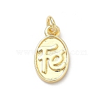 Brass Charms, Oval, Long-Lasting Plated, Cadmium Free & Lead Free, 
Real 18K Gold Plated, Letter, 13.5x8x2mm, Jump Ring: 5x1mm, Inner Diameter: 3mm
(KK-P345-54G-03)