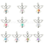 60Pcs 10 Colors Acrylic Pendants, Angel Charms, with Antique Silver Alloy Wings, Mixed Color, 29mm, Hole: 3mm, 6pcs/color(PALLOY-CJ00098)
