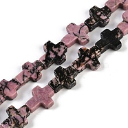 Natural Rhodonite Beads Strands, Cross, 15x11.5x4.5mm, Hole: 0.7mm, about 25pcs/strand, 15.75''(40cm)(G-I369-A07-02)