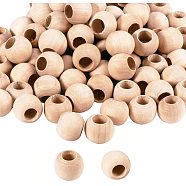 Unfinished Wood Beads, Natural Wooden Loose Beads Spacer Beads, Large Hole Beads, Round, Antique White, 19~20x18~18.5mm, Hole: 9~9.5mm(WOOD-PH0008-30A)