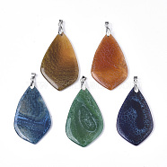 Natural Crackle Agate Big Pendants, with Platinum Plated Brass Pinch Bails, Dyed, Teardrop, Mixed Color, 60.5~64x36~37.5x4~5mm, Hole: 4x5mm(G-R467-07)