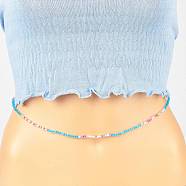 Summer Jewelry Waist Bead, Glass Seed Beaded Body Chain, Bikini Jewelry for Woman Girl, Deep Sky Blue, 31.5~31.7 inch(80~80.5cm)(NJEW-C00025-02)