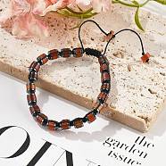 Adjustable Natural Carnelian and Non-magnetic Synthetic Hematite Braided Bead Bracelets, Inner Diameter: 1-3/4~2-7/8  inch(4.5~7.3cm)(BJEW-Z090-01D)