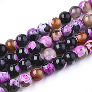 Natural Fire Crackle Agate Beads Strands, Dyed, Round, Colorful, 8mm, Hole: 1mm, about 46~48pcs/strand, 14.56 inch~15.15 inch(X-G-S346-8mm-01)