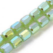 Imitation Jade Glass Beads Strands, Faceted, Column, Yellow Green, 6x7~7.5mm, Hole: 1mm, about 72~73pcs/strand, 21.06~21.14''(53.5~53.7cm)(EGLA-D030-05C)