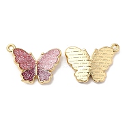 Alloy Enamel Pendants, with Glitter Powder, Long-Lasting Plated, Cadmium Free & Nickel Free & Lead Free, Golden, Butterfly Charm, Pale Violet Red, 15x20x3.6mm, Hole: 1.2mm(ENAM-K069-31G-01)