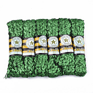 Polyester Ribbons, Wave Shape, Green, 7~8mm, 15yard/bundle, 6bundles/bag(SRIB-S050-C02)