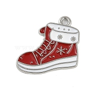 Christmas Theme Spray Painted Alloy Enamel Pendants, Platinum, Shoes, 18x20x1.5mm, Hole: 1.8mm(ENAM-Z020-02B)