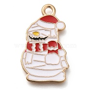 Christmas Theme Alloy Enamel Pendants, Golden, Snowman, 25x15x1mm, Hole: 1.8mm(ENAM-Q508-02B)