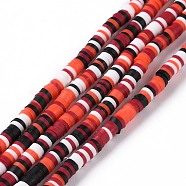 Handmade Polymer Clay Beads Strands, for DIY Jewelry Crafts Supplies, Heishi Beads, Disc/Flat Round, FireBrick, 3x0.6~1.2mm, Hole: 1.6~1.8mm, about 412pcs/strand, 15.94 inch(40.5cm)(CLAY-R089-3mm-004)