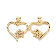 Brass Micro Pave Cubic Zirconia Pendants, Hollow Heart with Snowflake Charm, Golden, 24x20x2.5mm, Hole: 5x3mm(ZIRC-P106-53G)