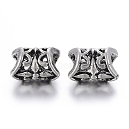 304 Stainless Steel Beads, Large Hole Beads, Hollow Tube, Antique Silver, 14x10x9mm, Hole: 5.5mm(STAS-P191-033AS)