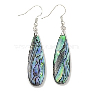 Rack Plating Brass Natural Paua Shell Dangle Earrings, Teardrop, 60x12mm(EJEW-N055-53P)