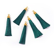 Nylon Tassel Big Pendants, with Iron Findings, Golden, Teal, 86x9.5mm, Hole: 3x5mm(FIND-F008-F18)